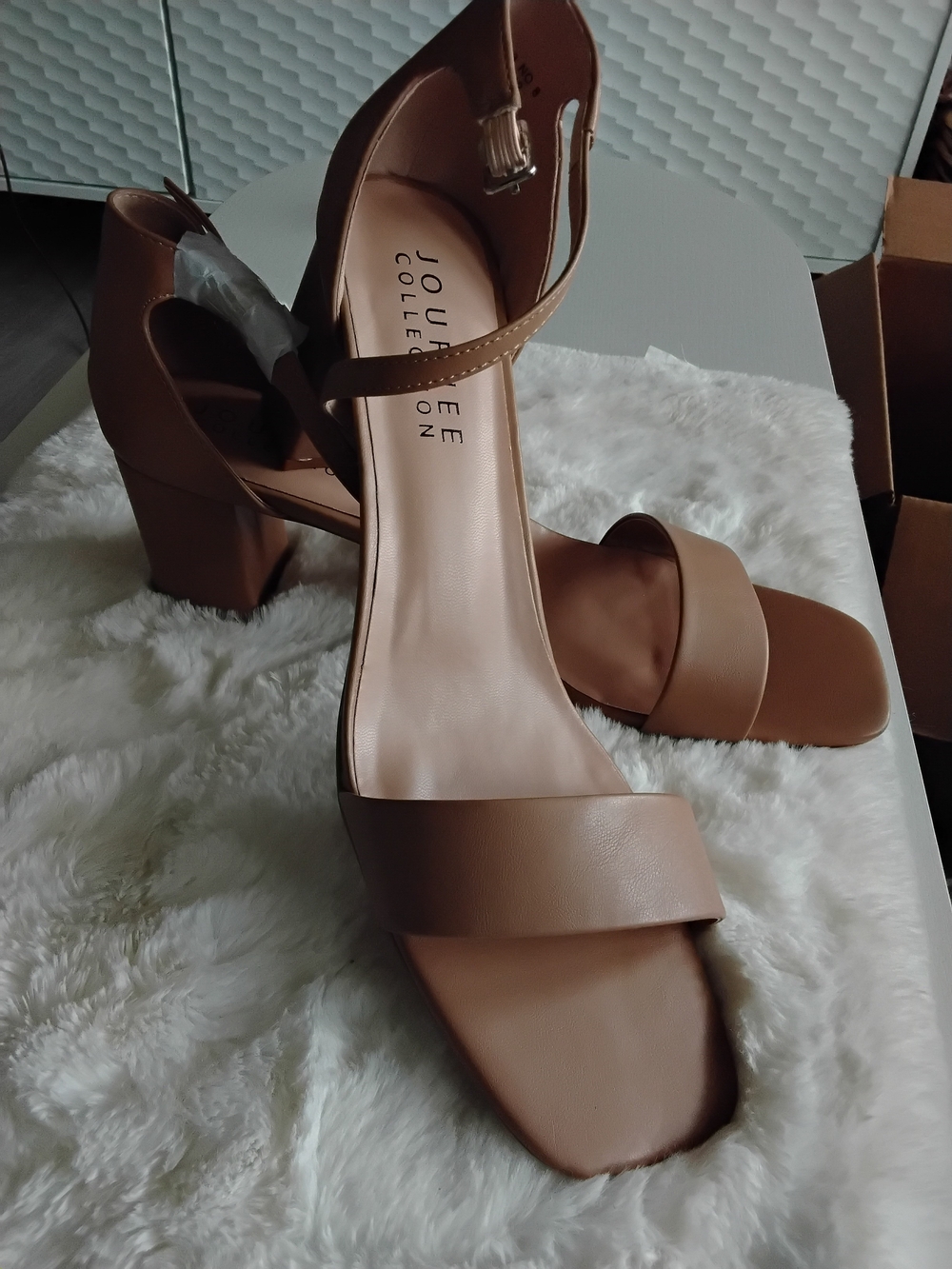 Journee Collection Almond Tan Block Heel Ankle-Strap Sandals
